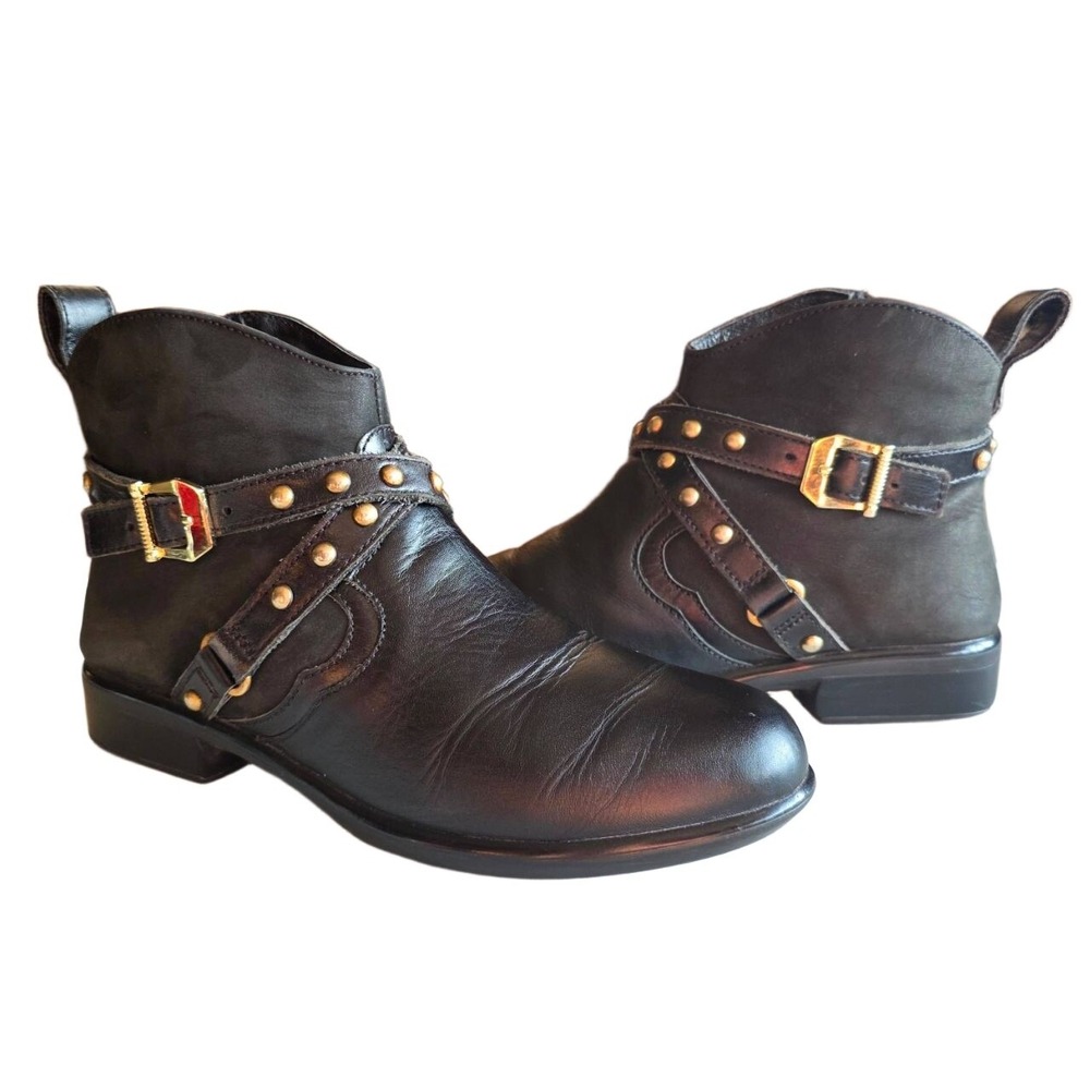 Naot Taku Boots Womens US 6-6.5‎ EU 37 Black Studded Straps Side Zip Ankle